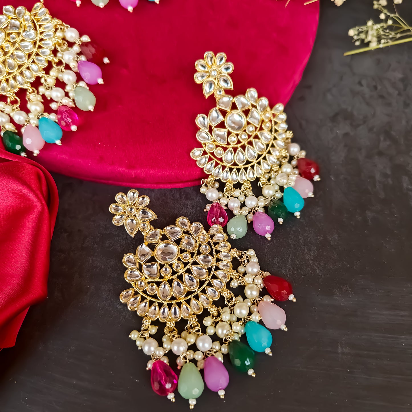 Amber Dabi Kundan Necklace Set - Multi