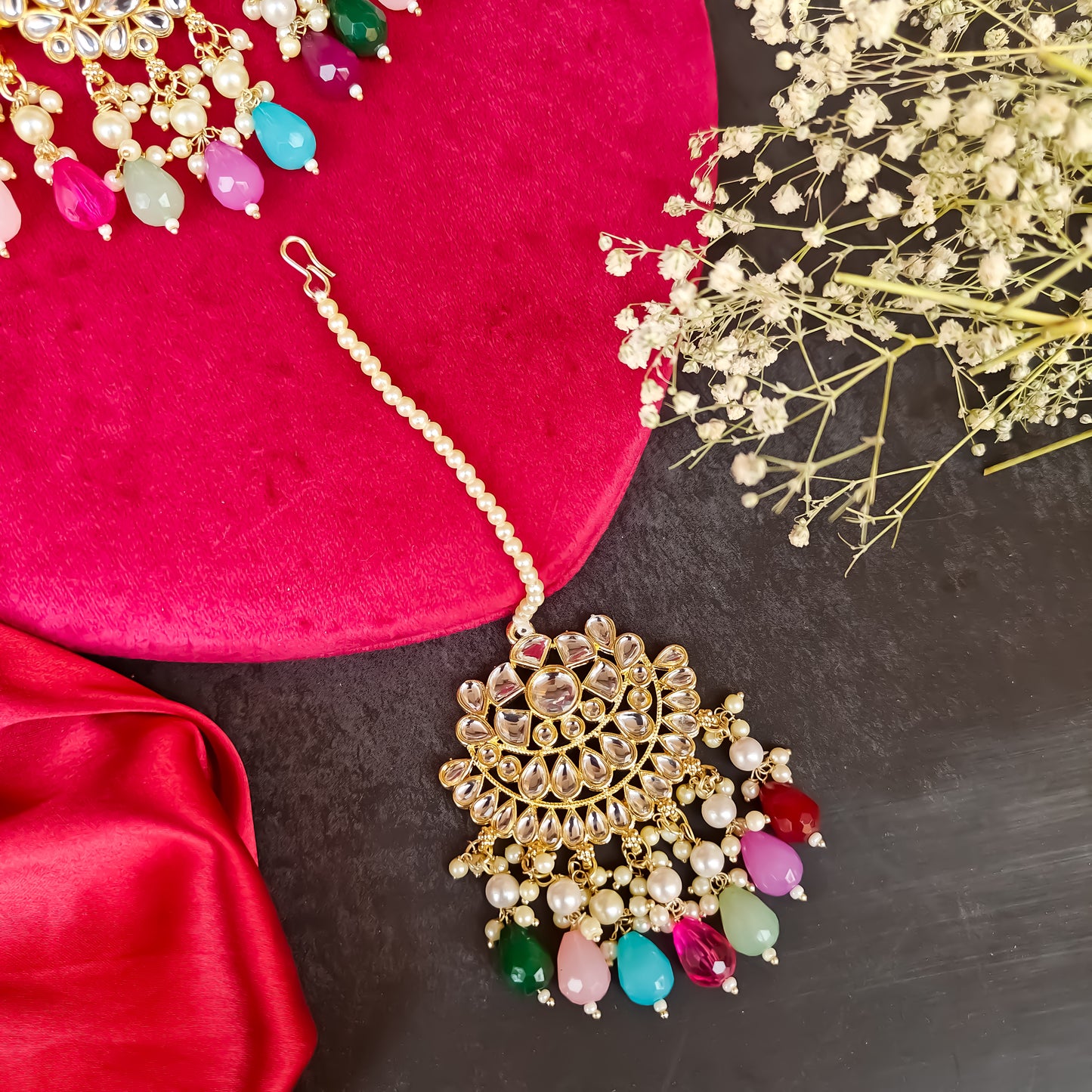 Amber Dabi Kundan Necklace Set - Multi