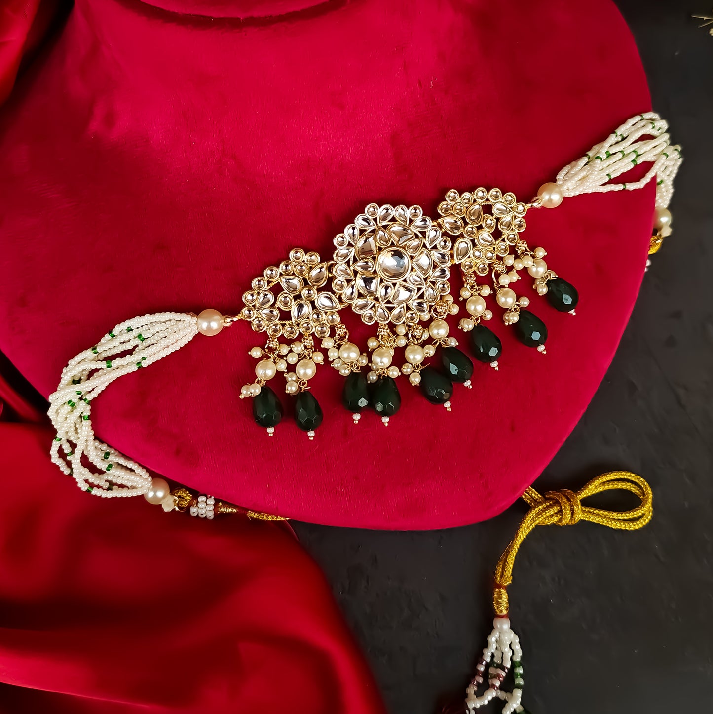 Amber Dabi Kundan Necklace Set - Green