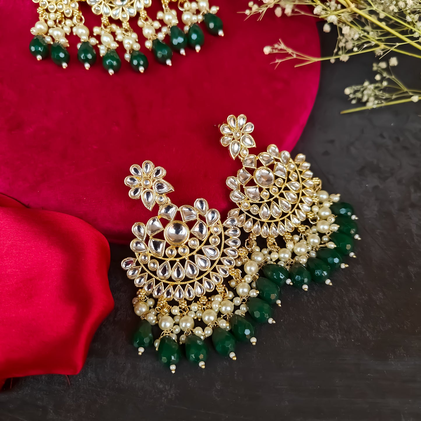 Amber Dabi Kundan Necklace Set - Green