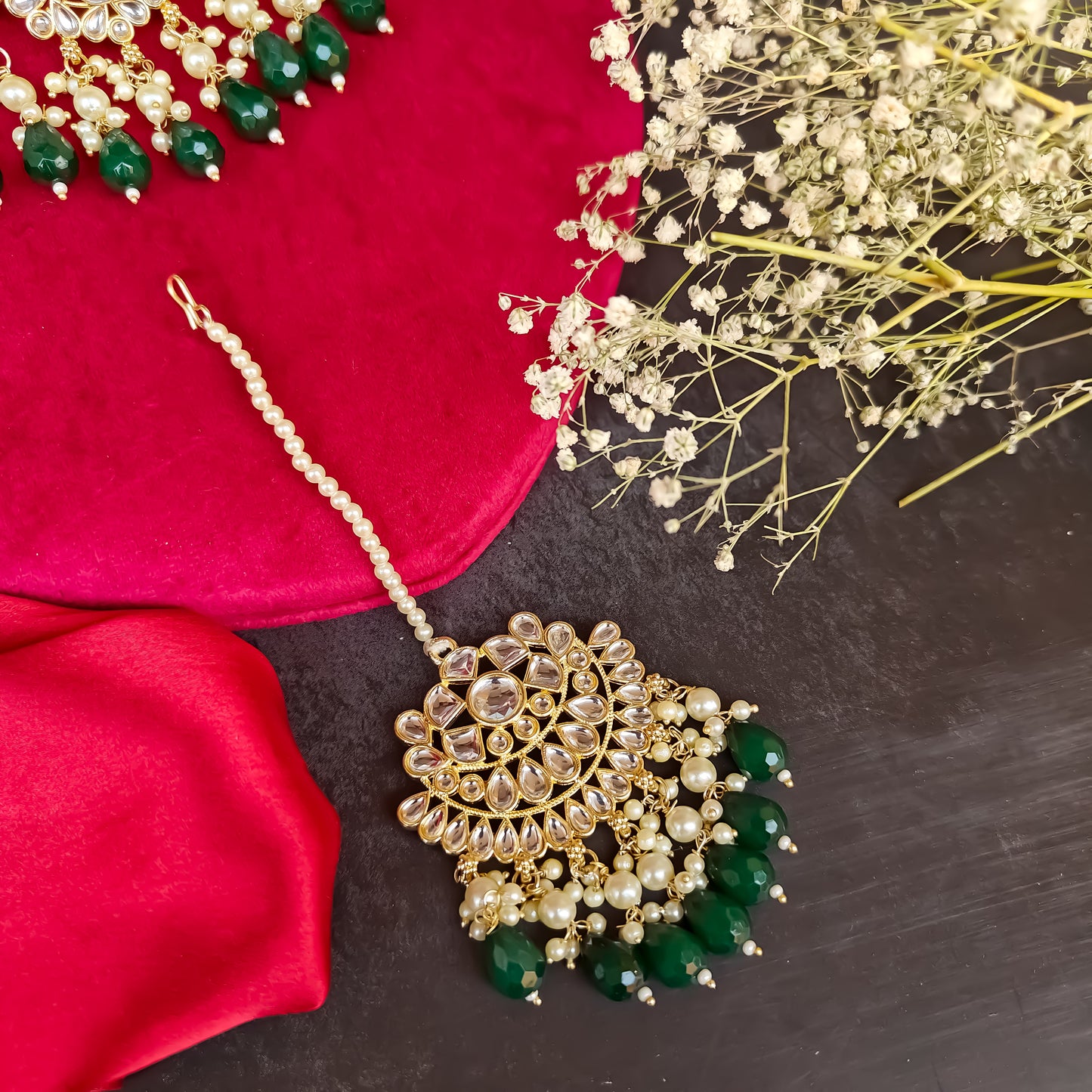 Amber Dabi Kundan Necklace Set - Green