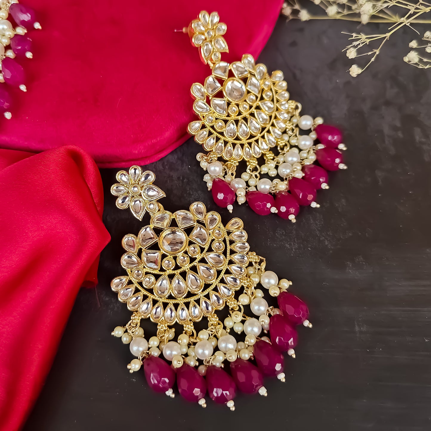 Amber Dabi Kundan Necklace Set - Wine