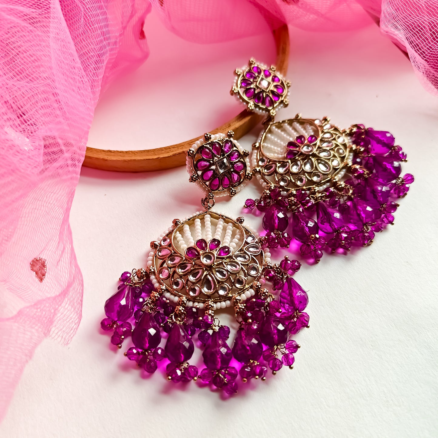 Kesar Chandbali Earrings - Purple