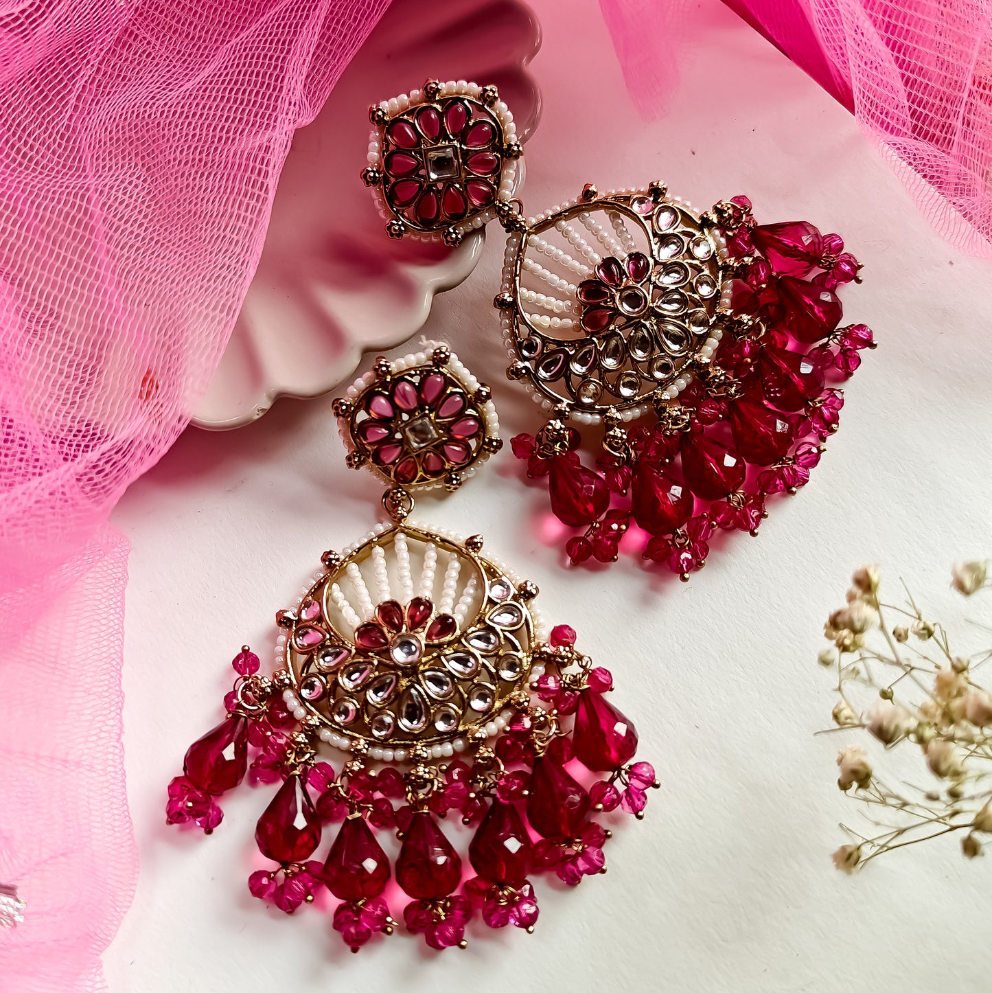 Kesar Chandbali Earrings Wine