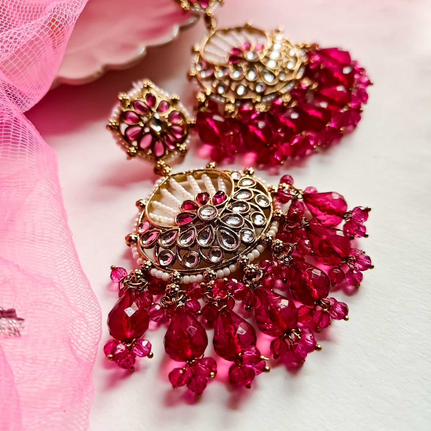 Kesar Chandbali Earrings Wine