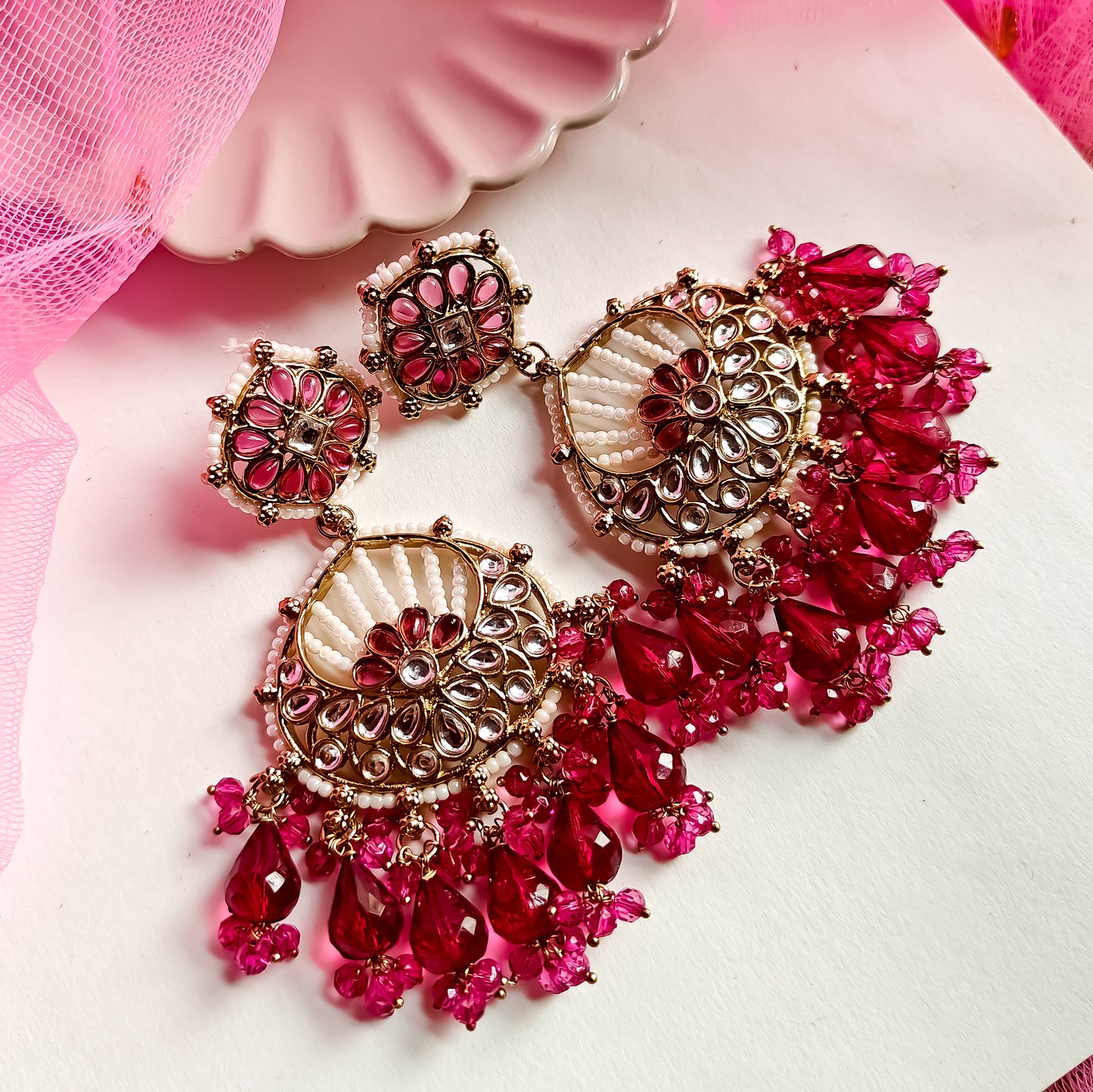 Kesar Chandbali Earrings Wine