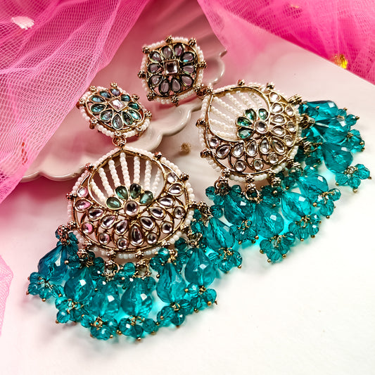 Kesar Chandbali Earrings - Firozi
