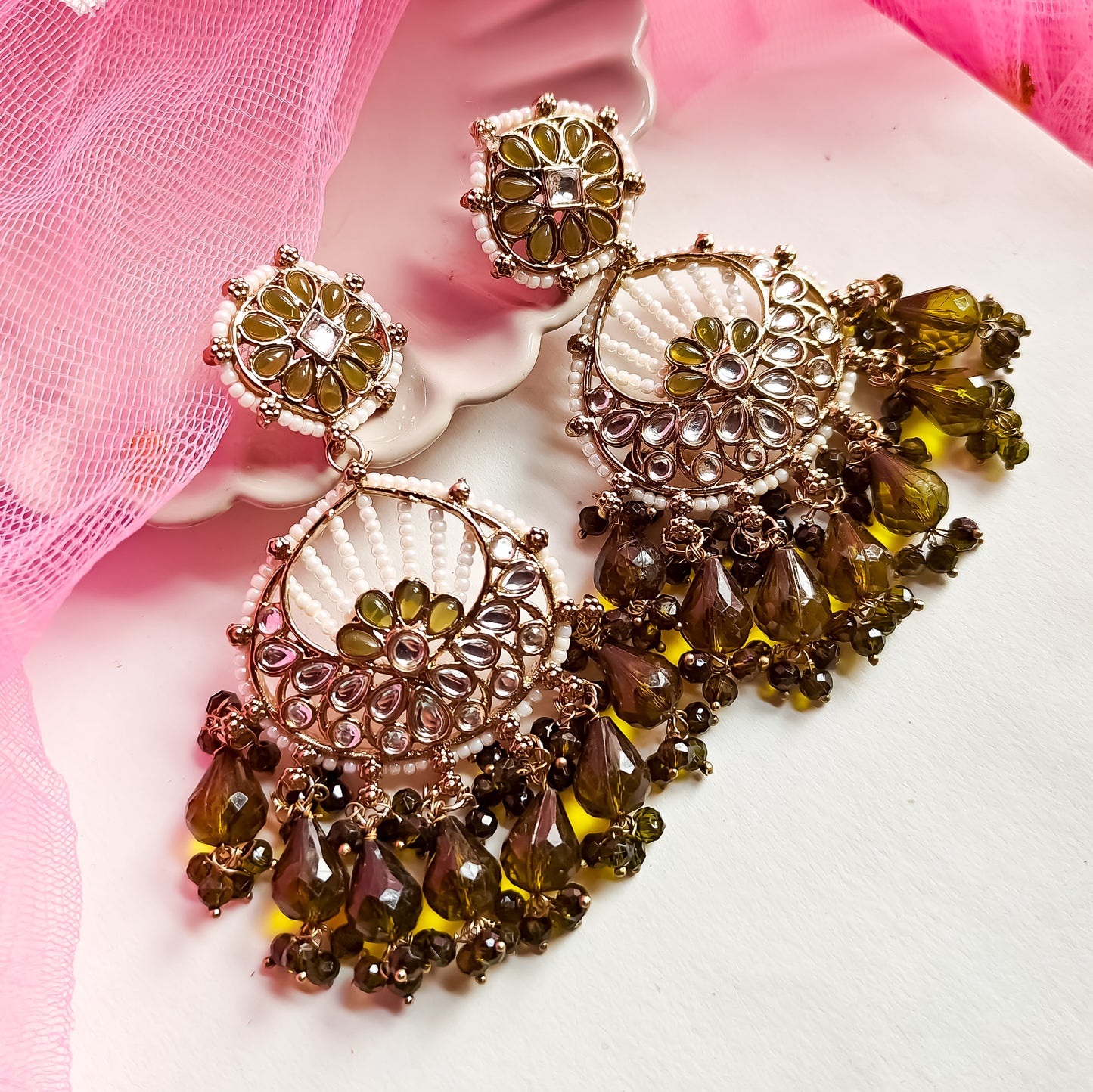 Kesar Chandbali Earrings Mehendi Green