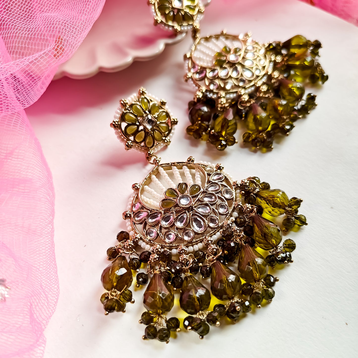 Kesar Chandbali Earrings Mehendi Green