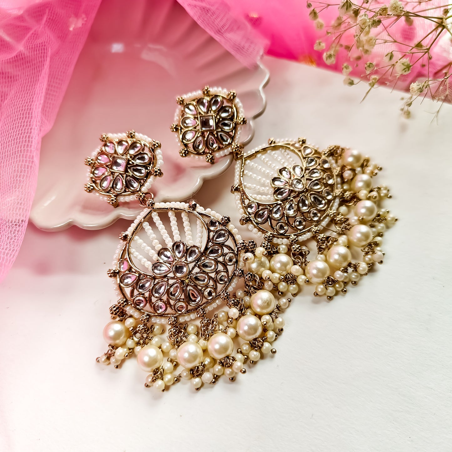 Kesar Chandbali Earrings- Golden