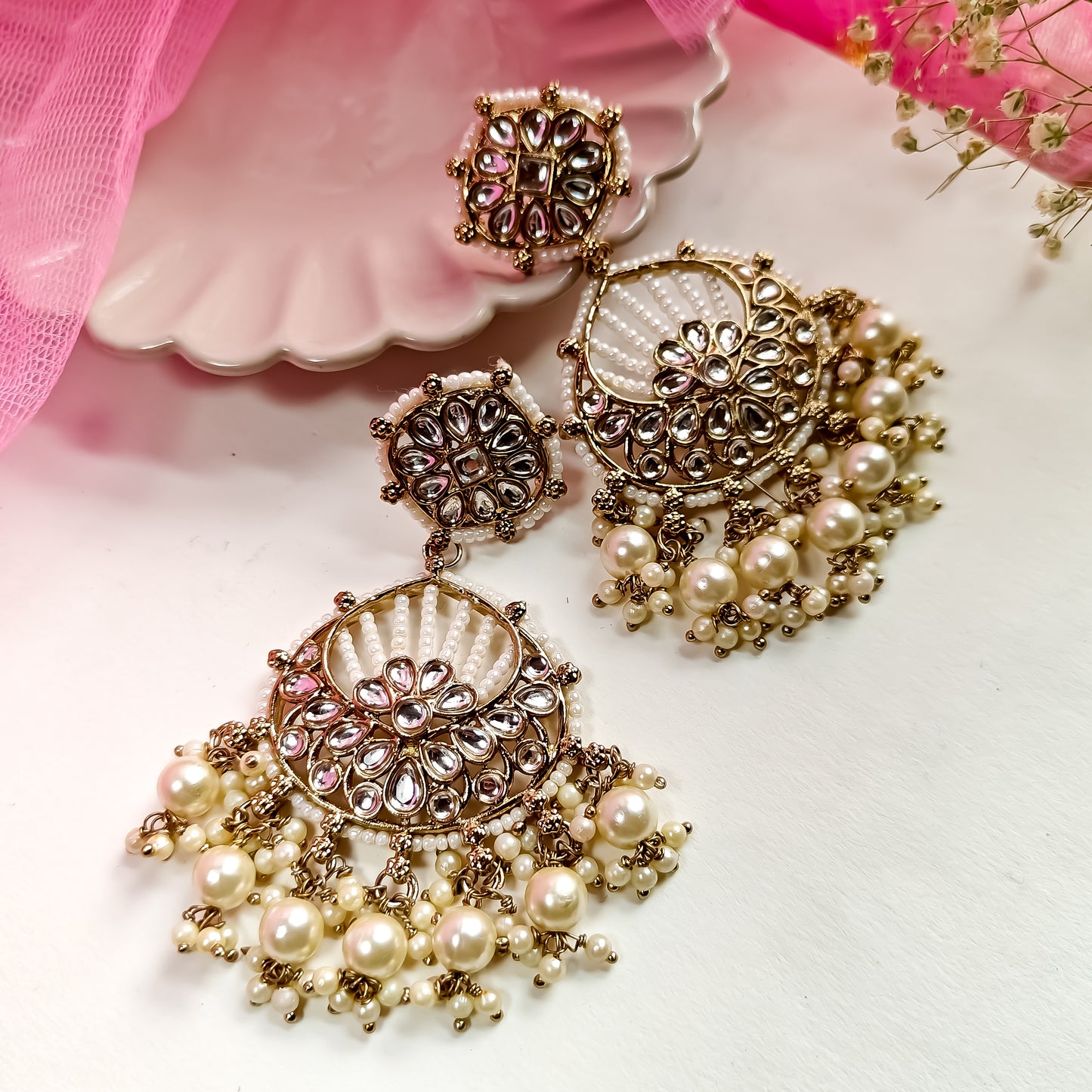 Kesar Chandbali Earrings- Golden