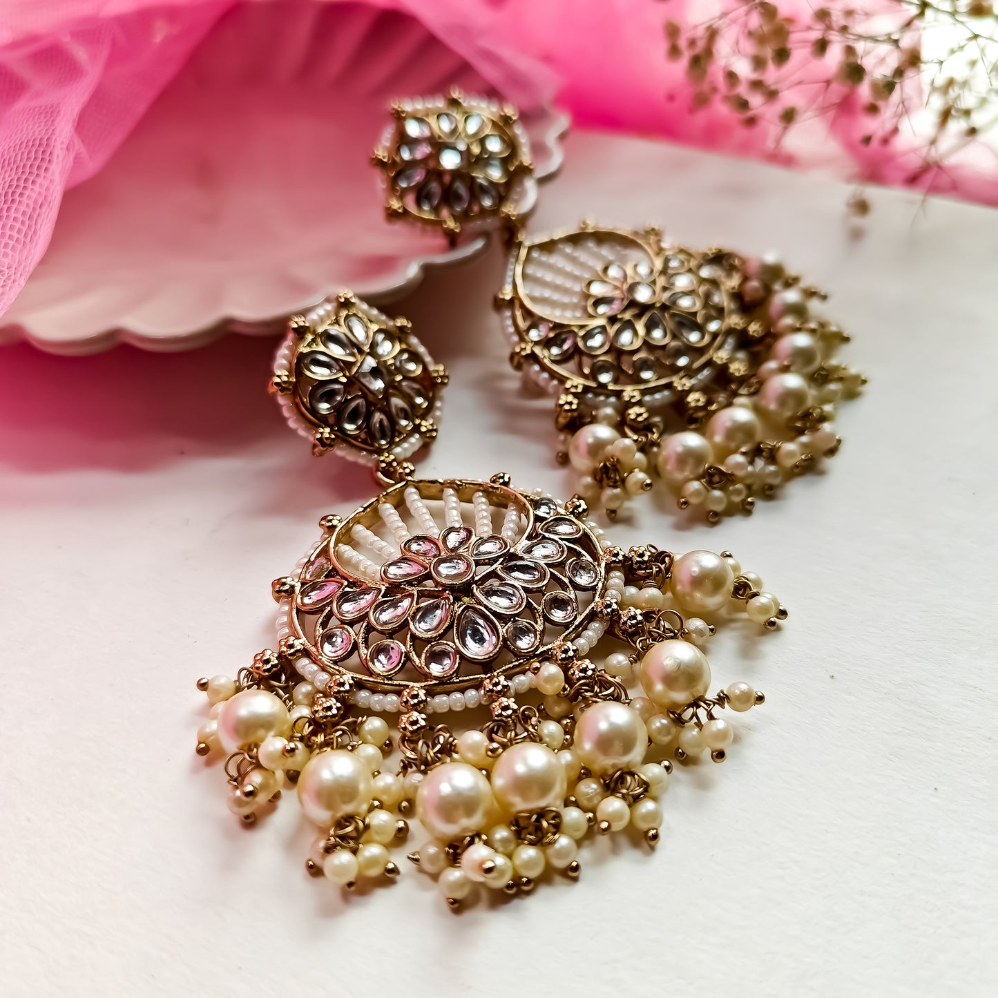 Kesar Chandbali Earrings- Golden