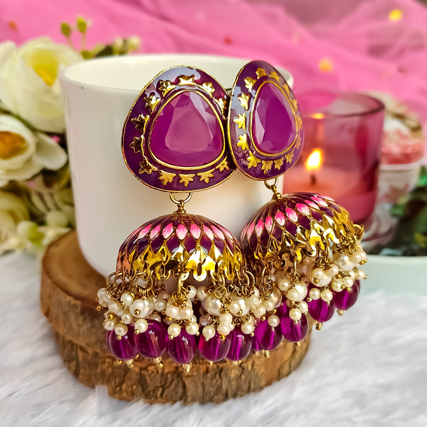 INAYAT MEENAKARI JHUMKA EARRING - PURPLE