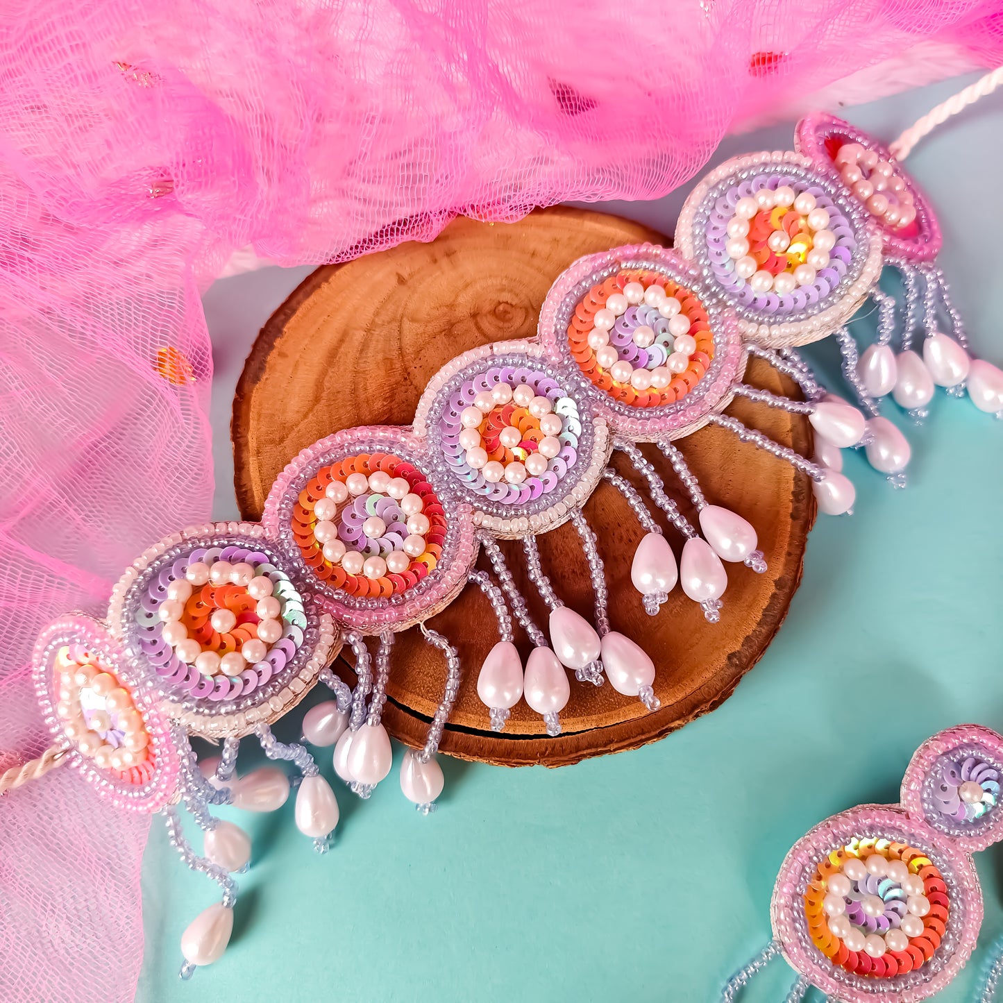 Serah Hand Embroidered Necklace set- Lavender
