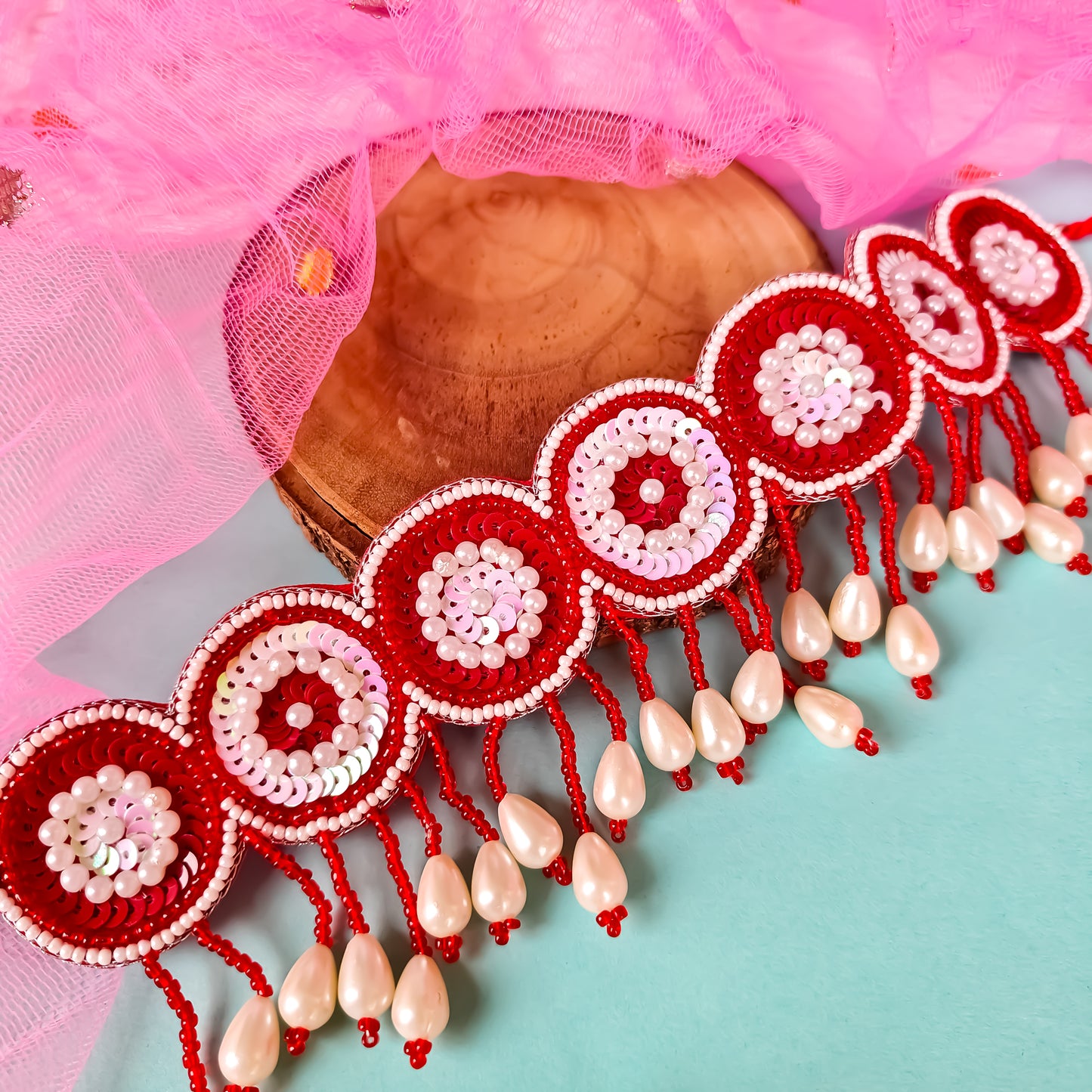 Serah Hand Embroidered Necklace set- Red