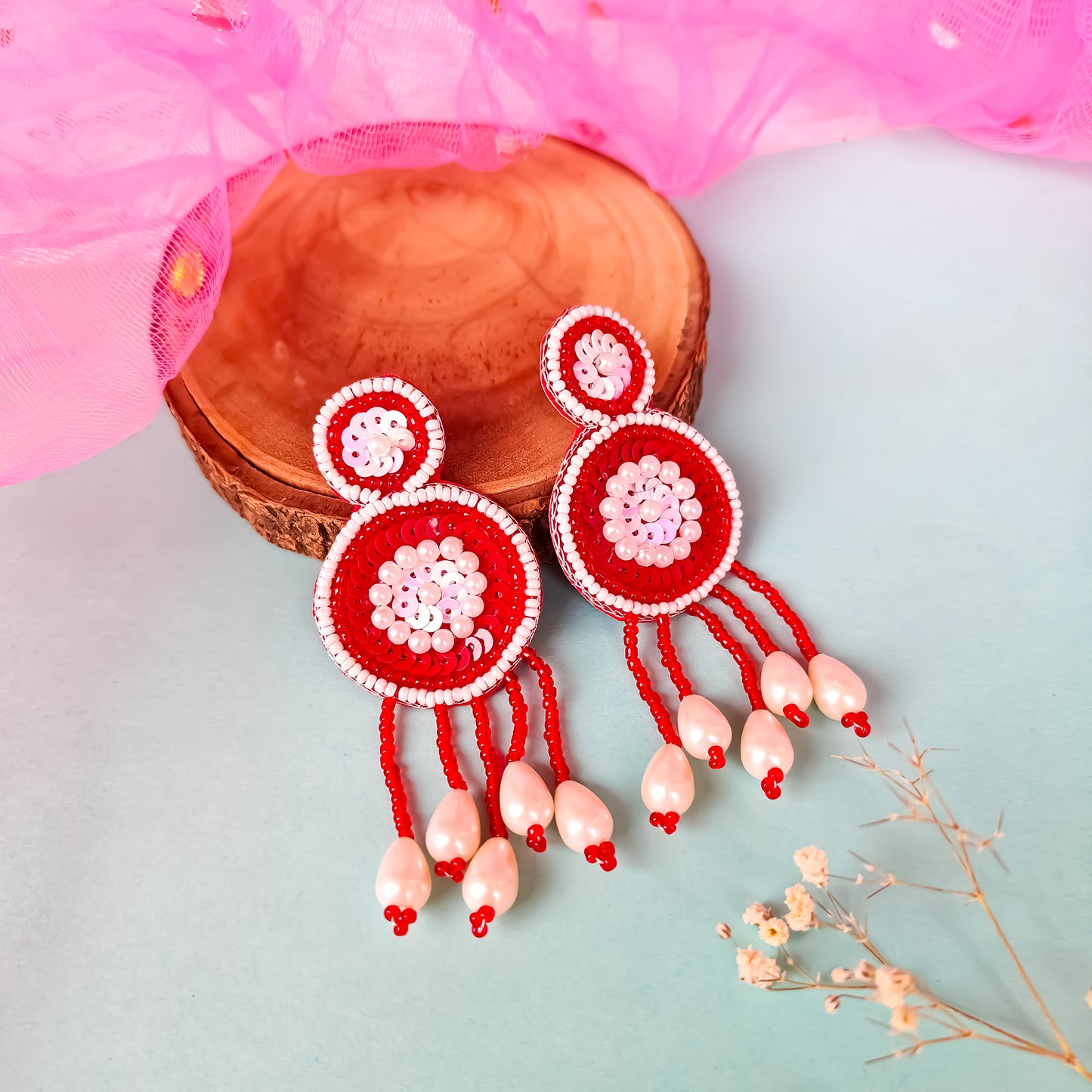 Serah Hand Embroidered Necklace set- Red