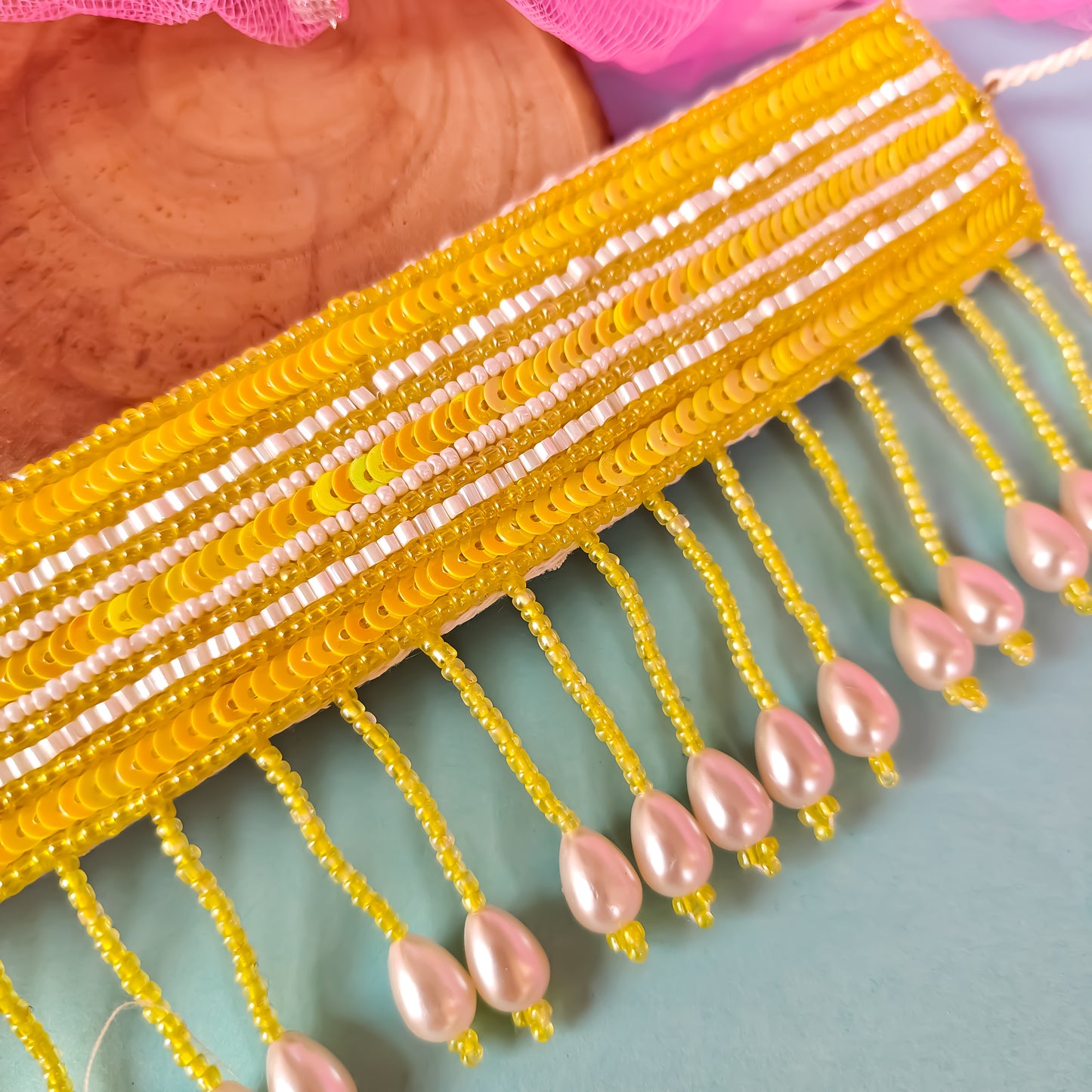 Haldi Hue Embroidered Necklace set - Yellow