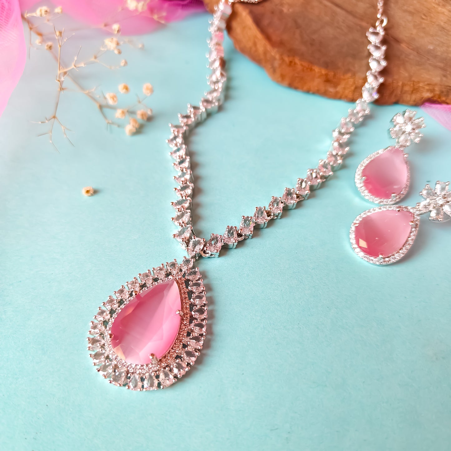 Elena Luxury AD Necklace Set Pastel Pink