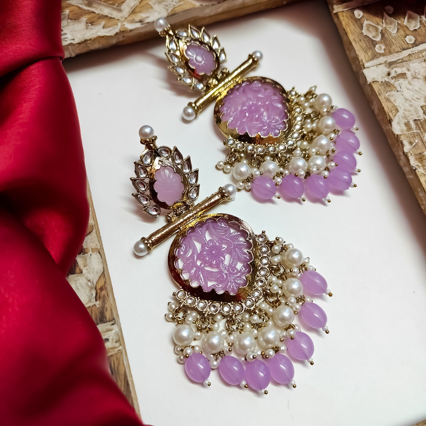 Shagun Cutwork Chandbali - Lavender