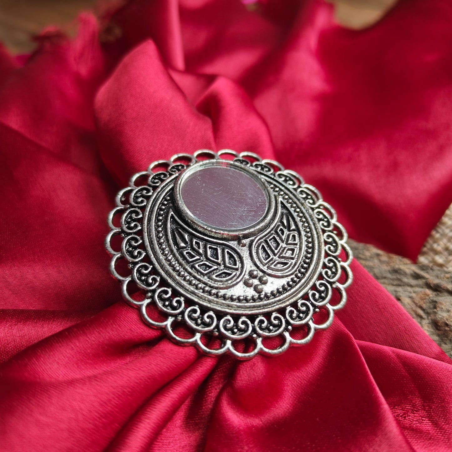 Floral Mirror Adjustable Ring