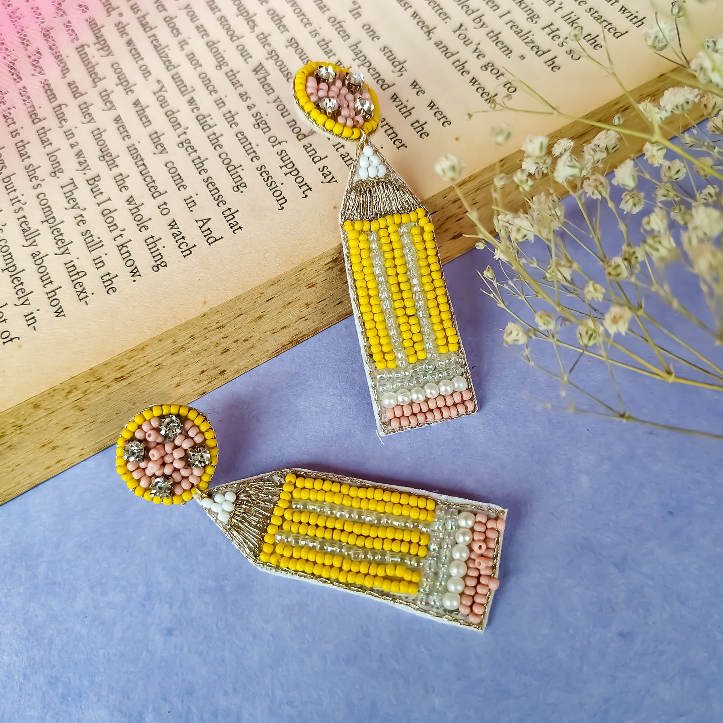Quirky Pencil Hand Embroidered Earrings