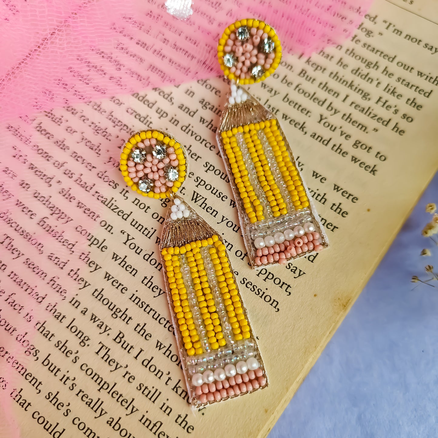 Quirky Pencil Hand Embroidered Earrings