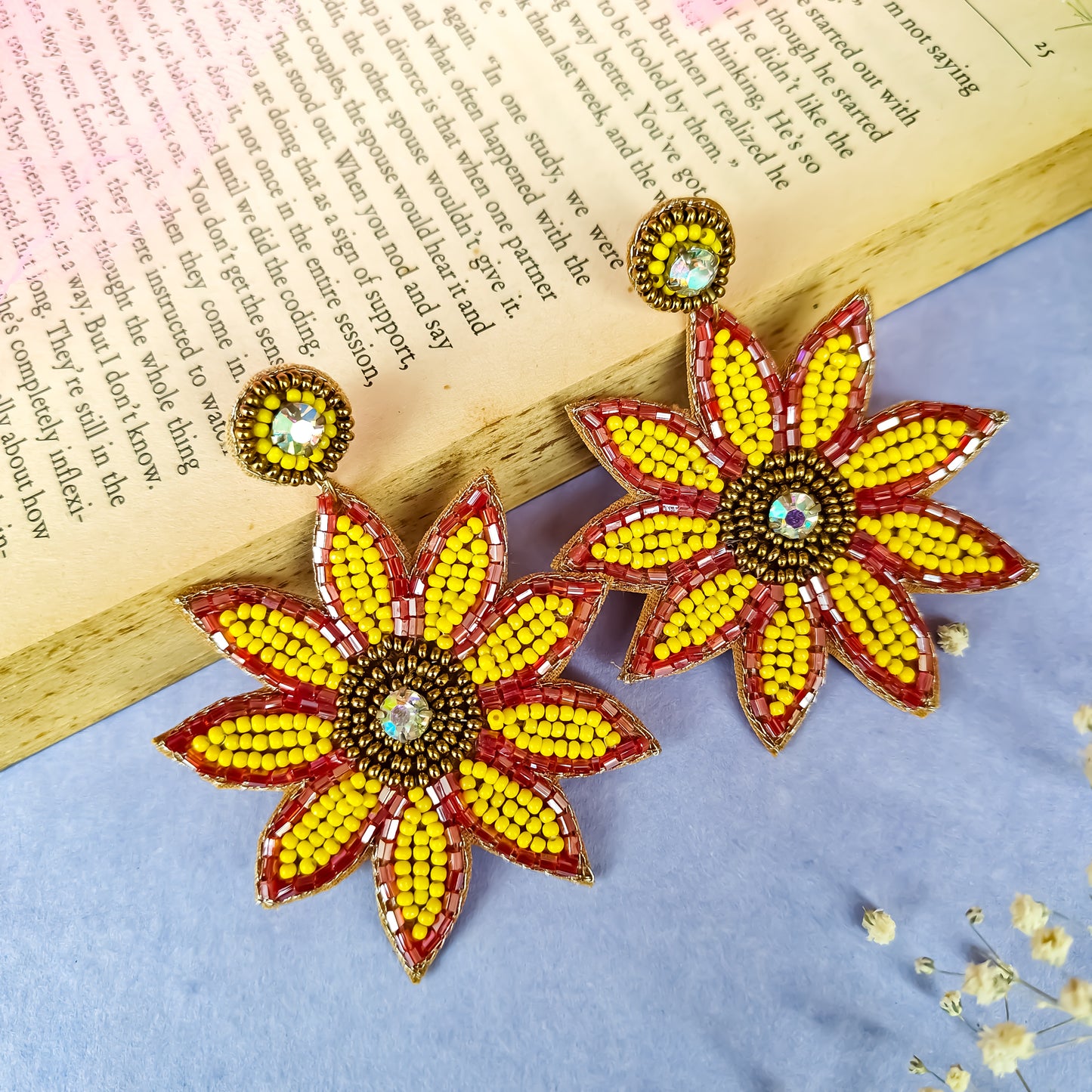 Sunny Sunflower Hand Embroidered Earrings