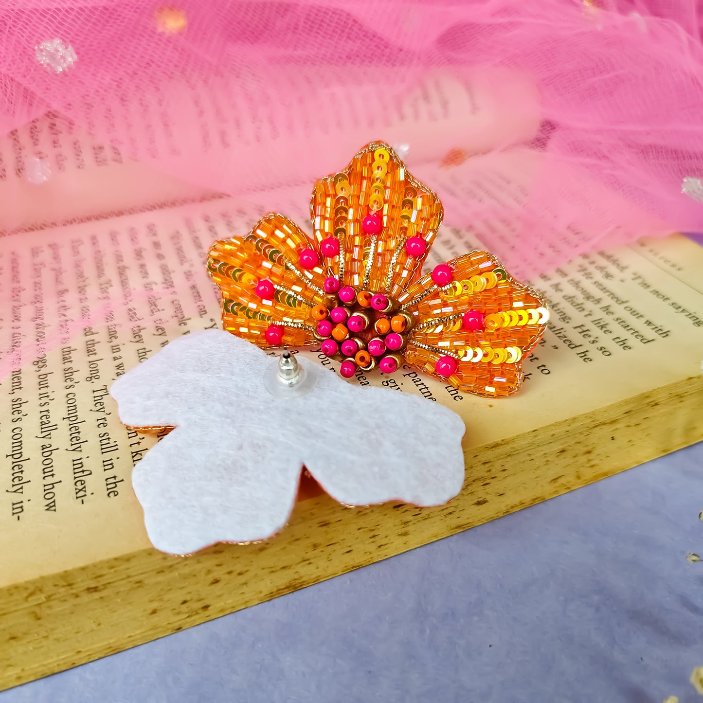 Juliana Crystal Hand Embroidered Earrings - Orange