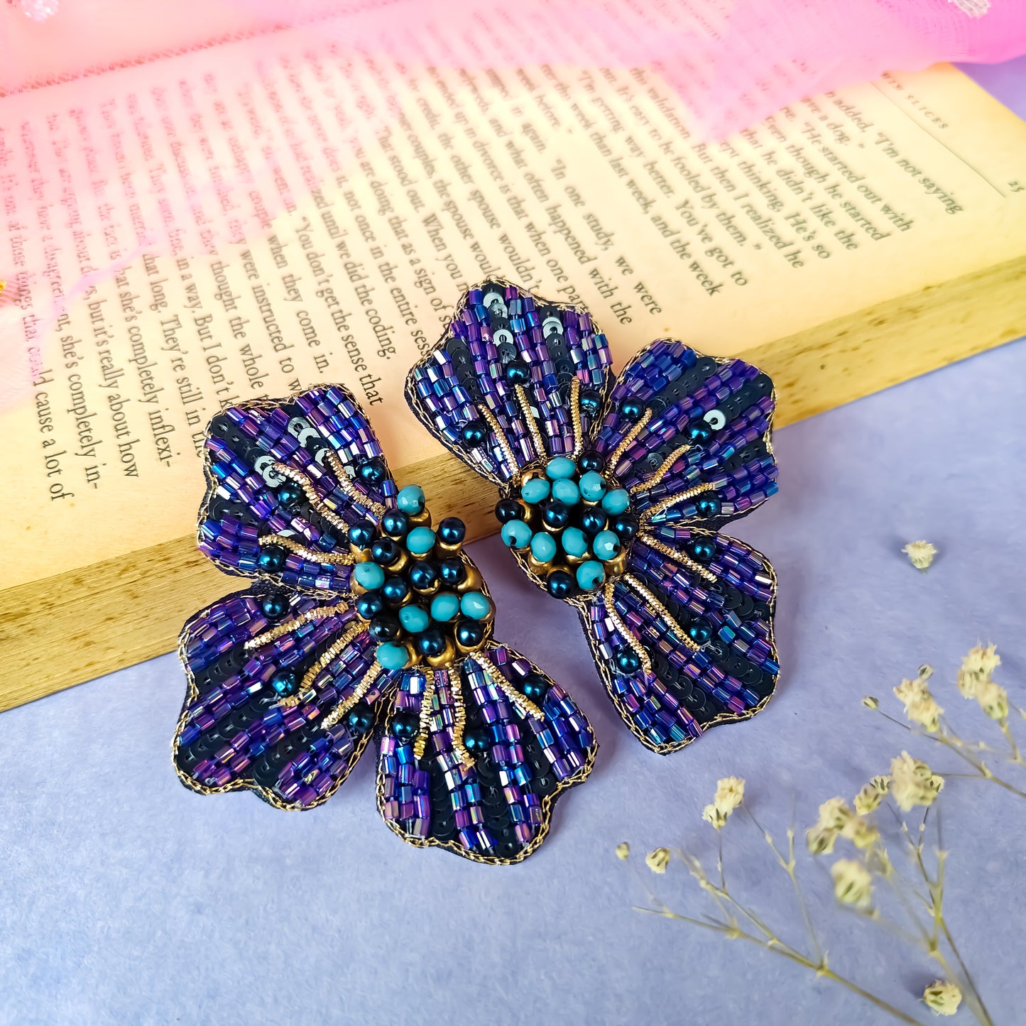 Juliana Crystal Hand Embroidered Earrings - Purple