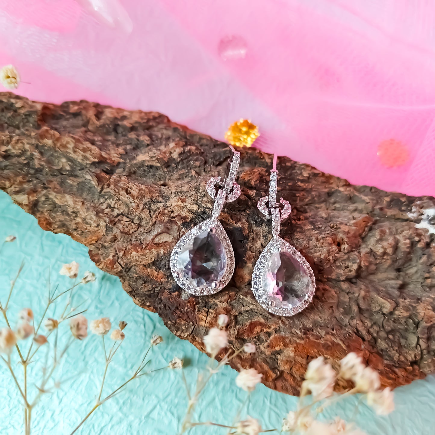 Kristine Premium American Diamond Necklace Set- Crystal White