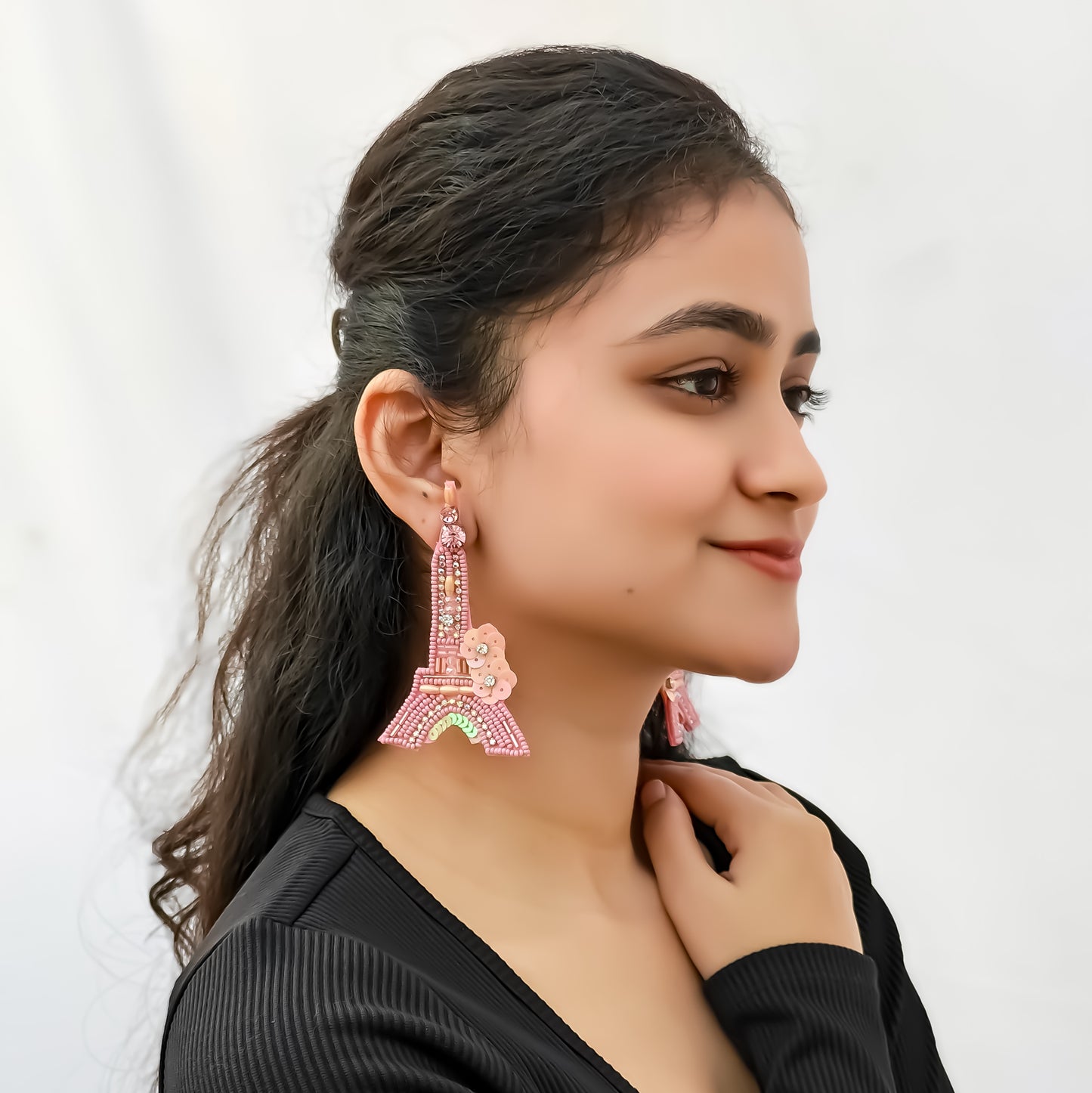 Flaunt Eiffel Tower Hand Embroidered Earrings