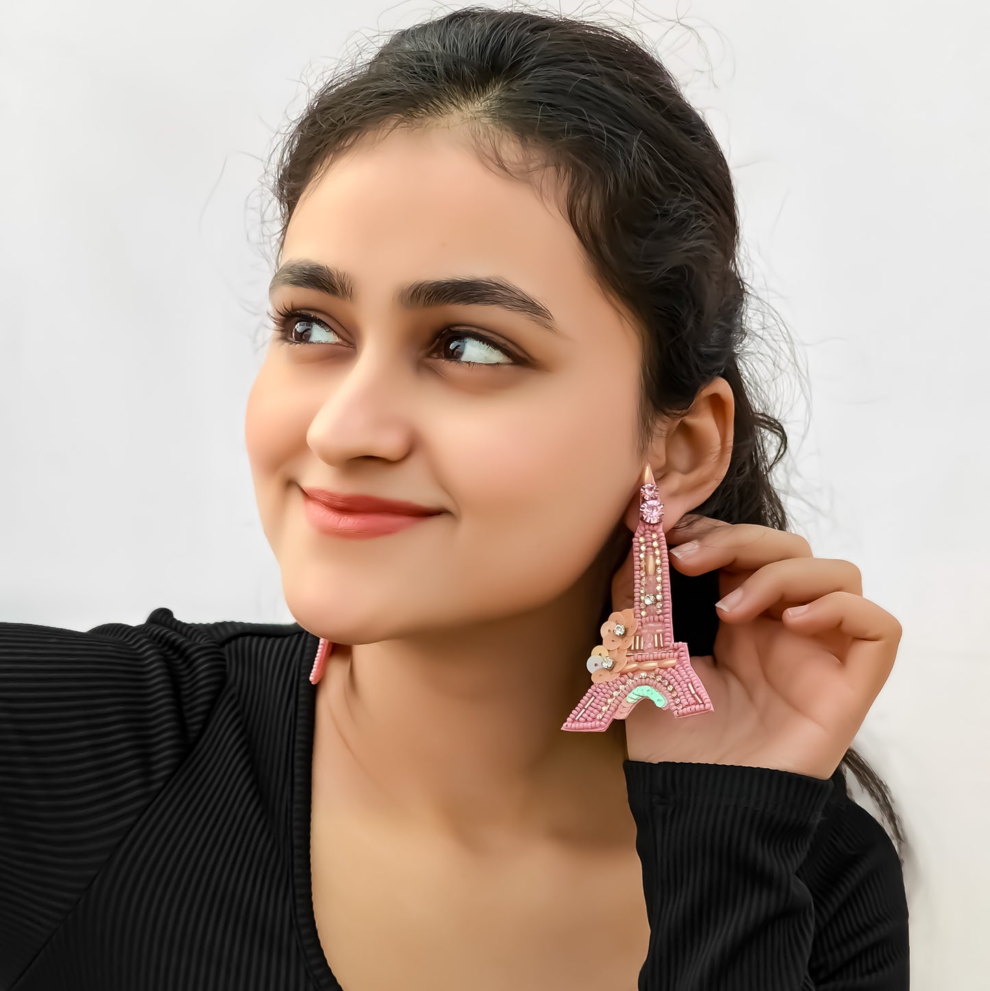 Flaunt Eiffel Tower Hand Embroidered Earrings