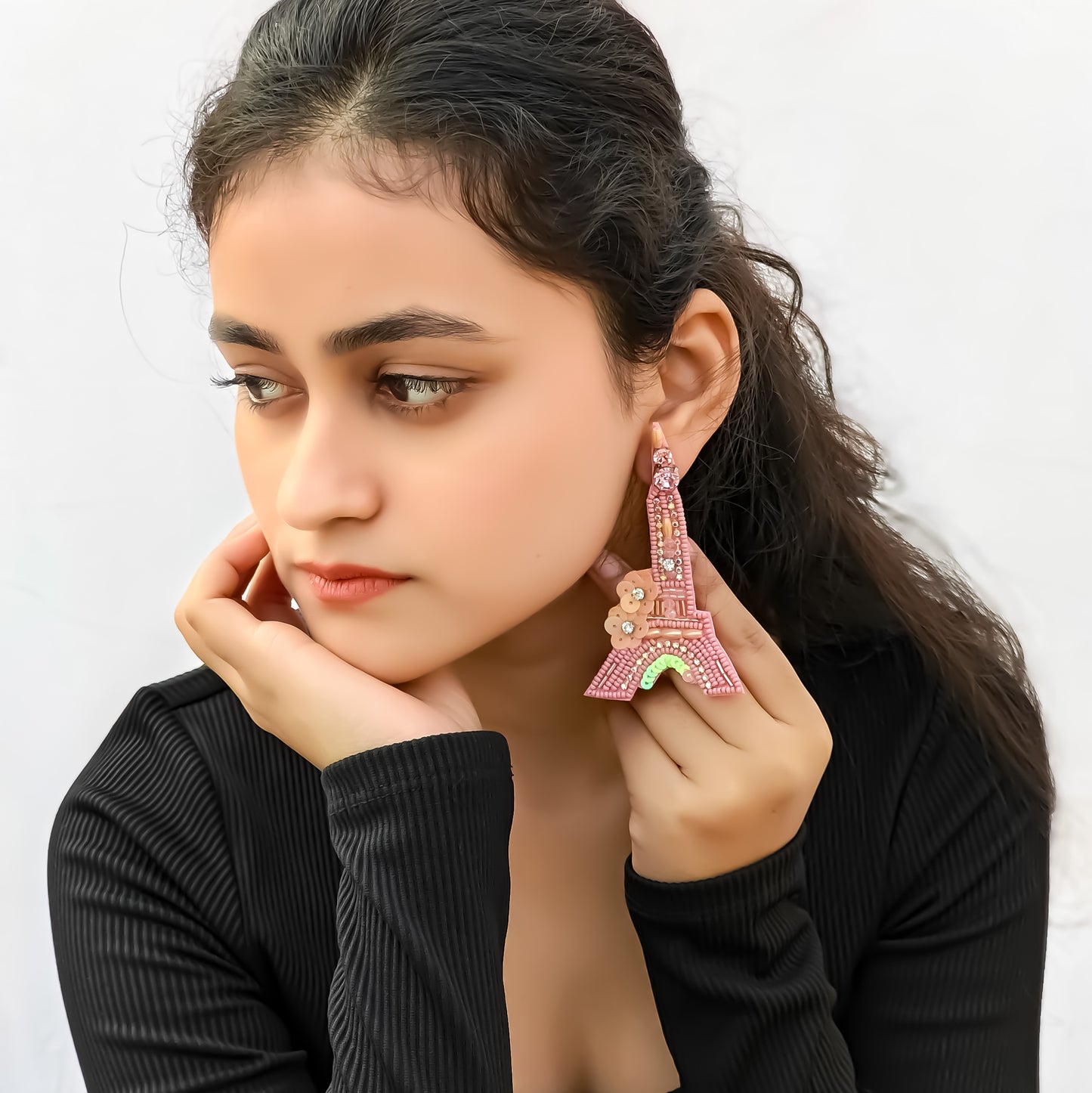 Flaunt Eiffel Tower Hand Embroidered Earrings