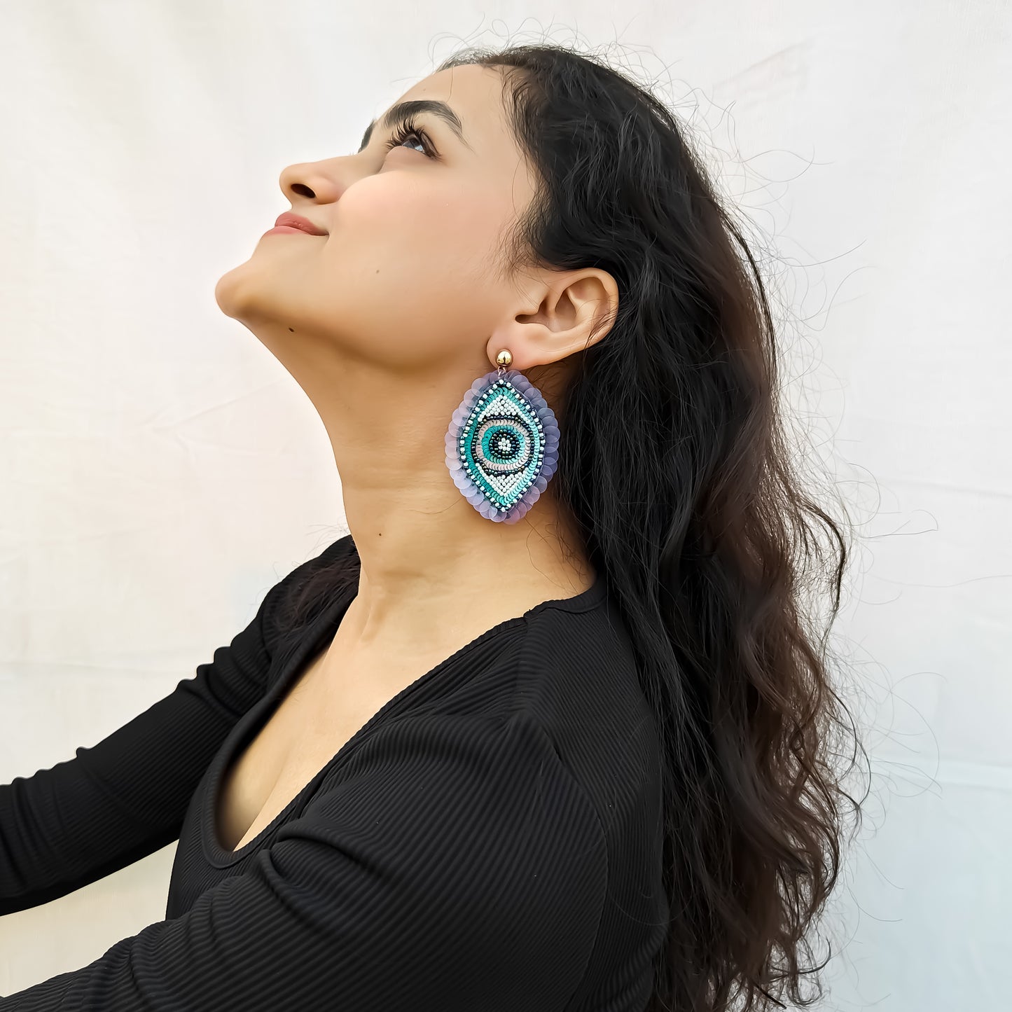 Starry Evil Eye Hand Embroidered Earrings