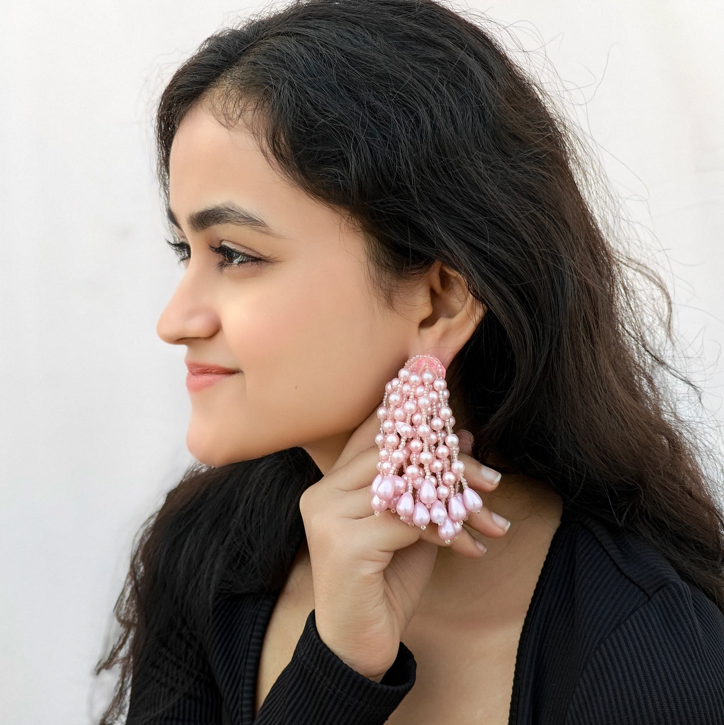 Pearl Drama Hand Embroidered Earrings
