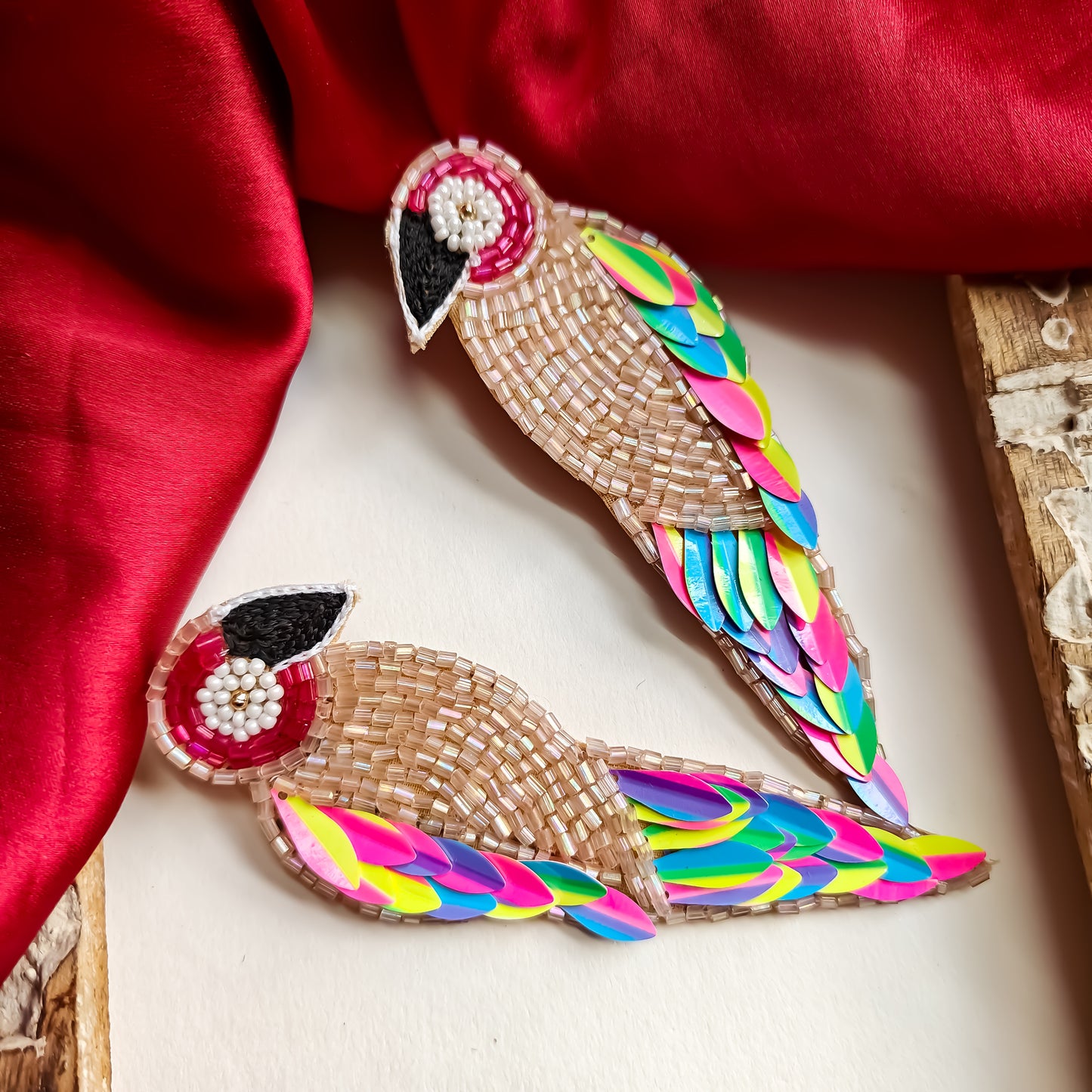 Rainbow Wings Hand Embroidered Earrings