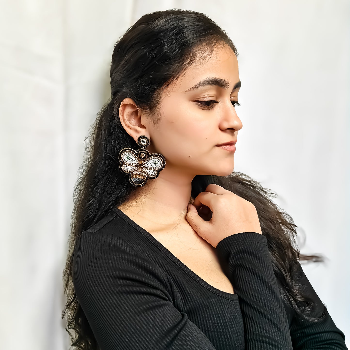 Blissful Bee Hand Embroidered Earrings