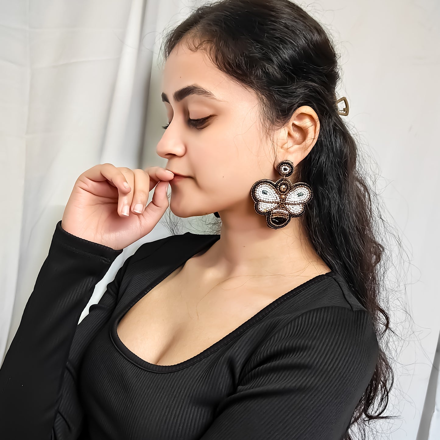 Blissful Bee Hand Embroidered Earrings