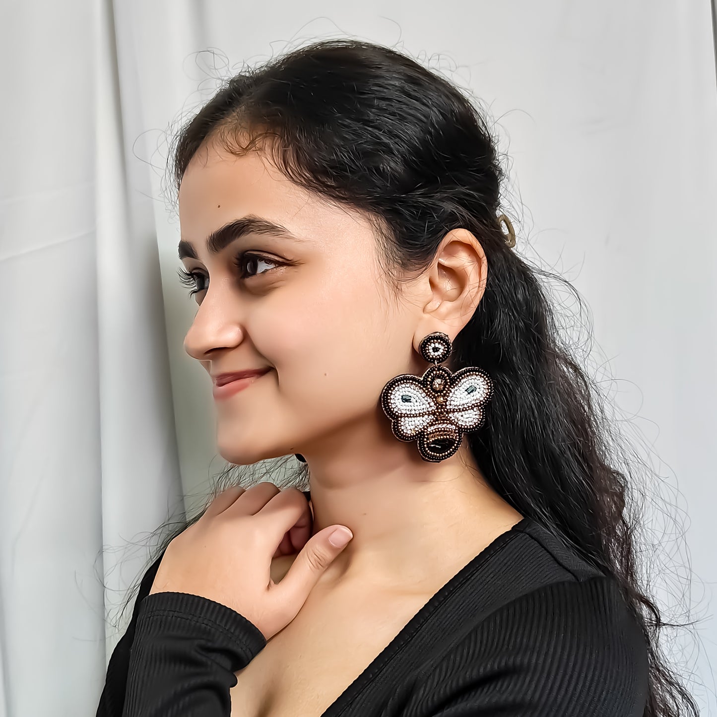 Blissful Bee Hand Embroidered Earrings