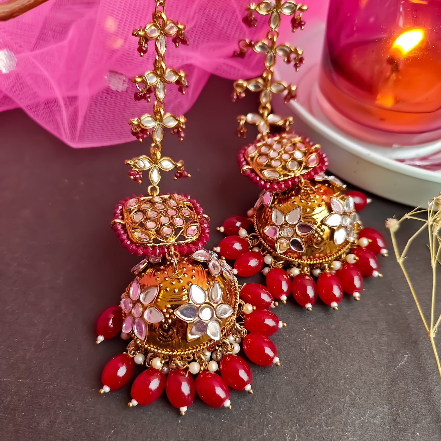 Kanak Jhumka Earrings with Sahara - Maroon
