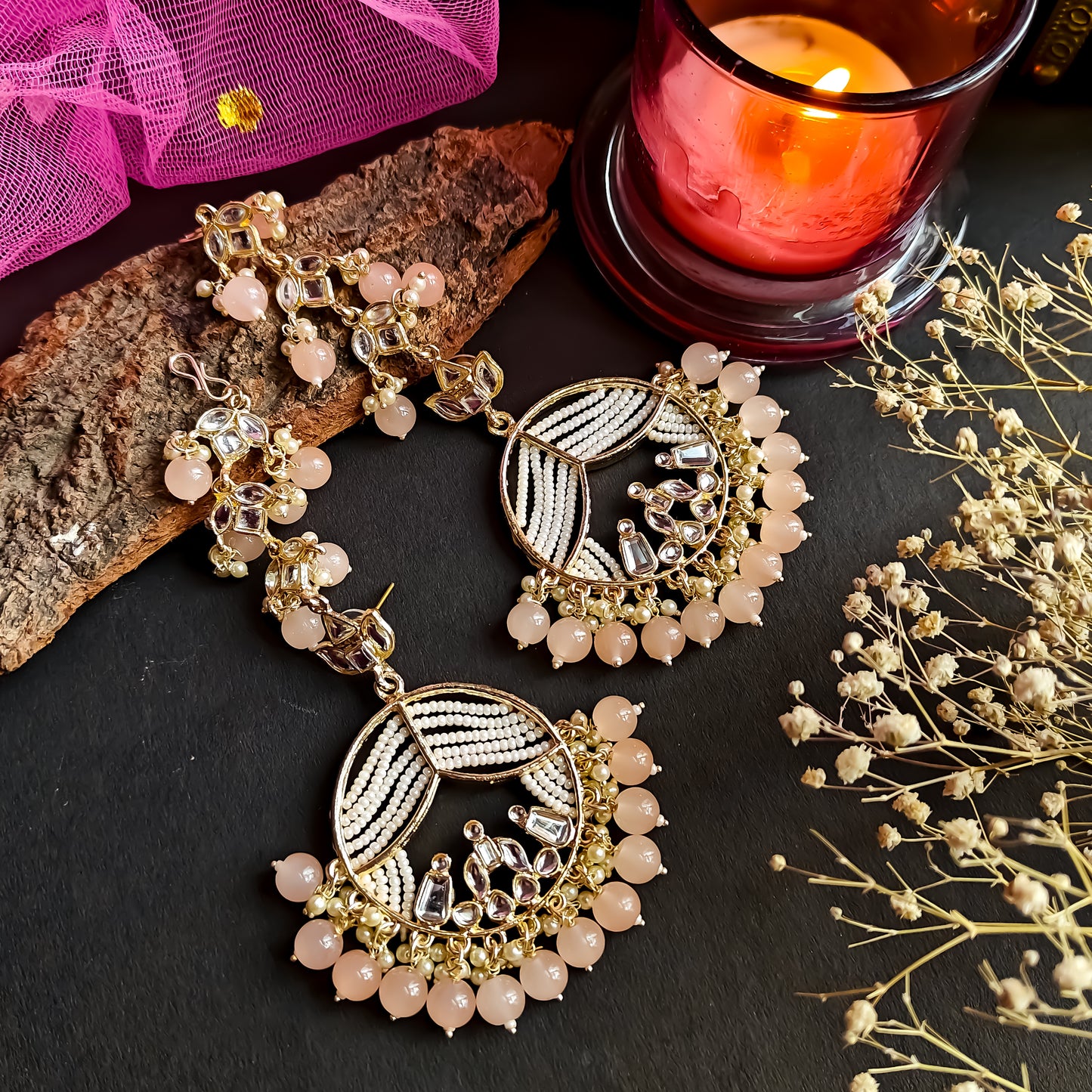 Doli Chandbali Earrings - Peach