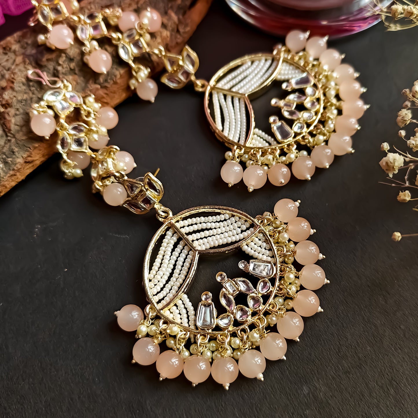 Doli Chandbali Earrings - Peach