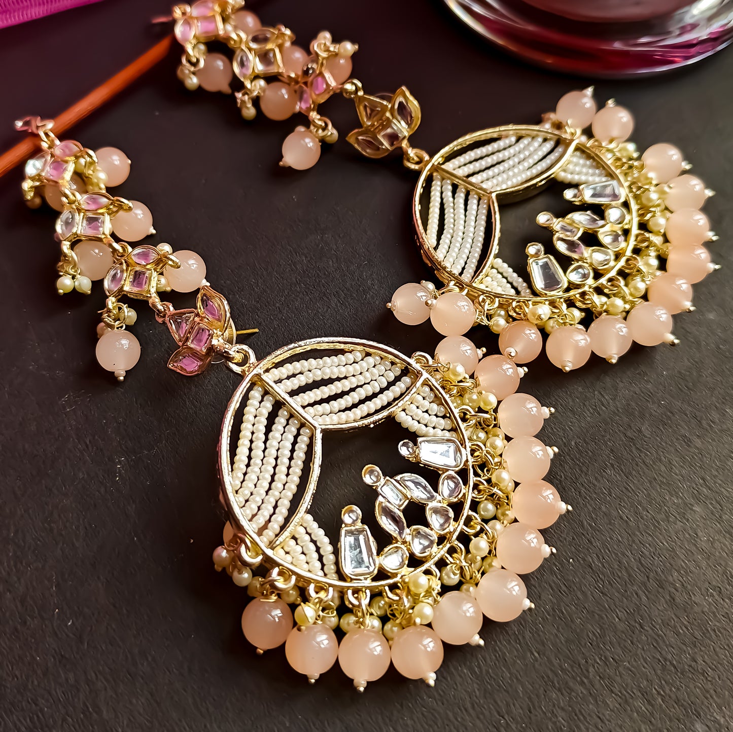 Doli Chandbali Earrings - Peach
