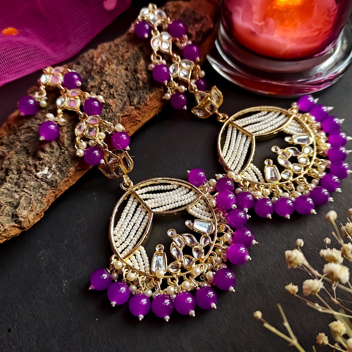 Doli Chandbali Earrings - Purple