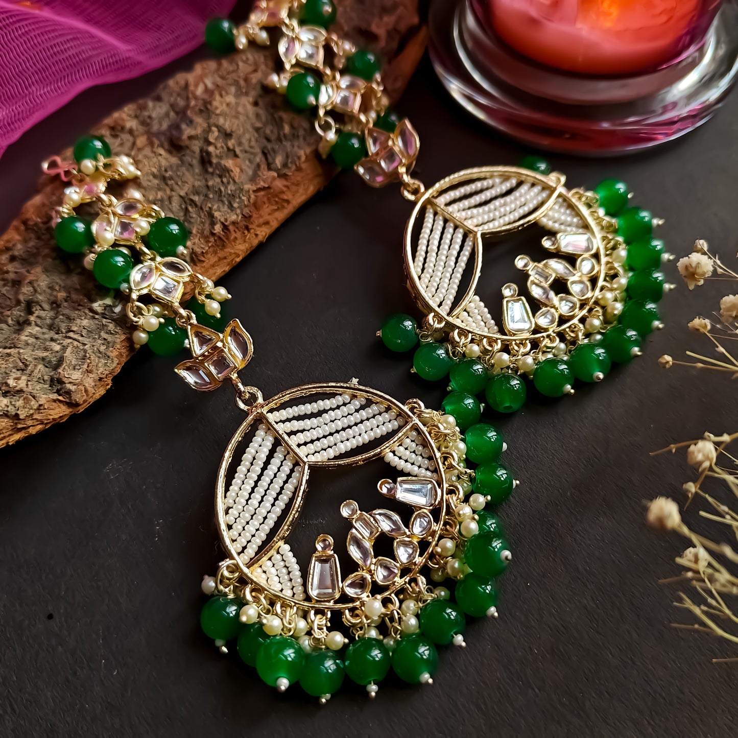 Doli Chandbali Earrings - Green