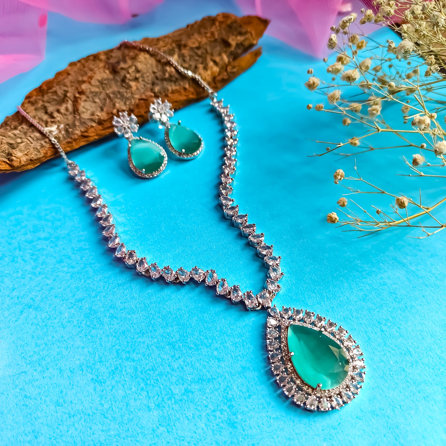 Elena Luxury AD Necklace Set Pastel Green