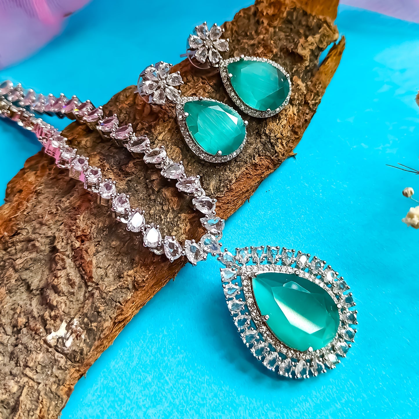 Elena Luxury AD Necklace Set Pastel Green