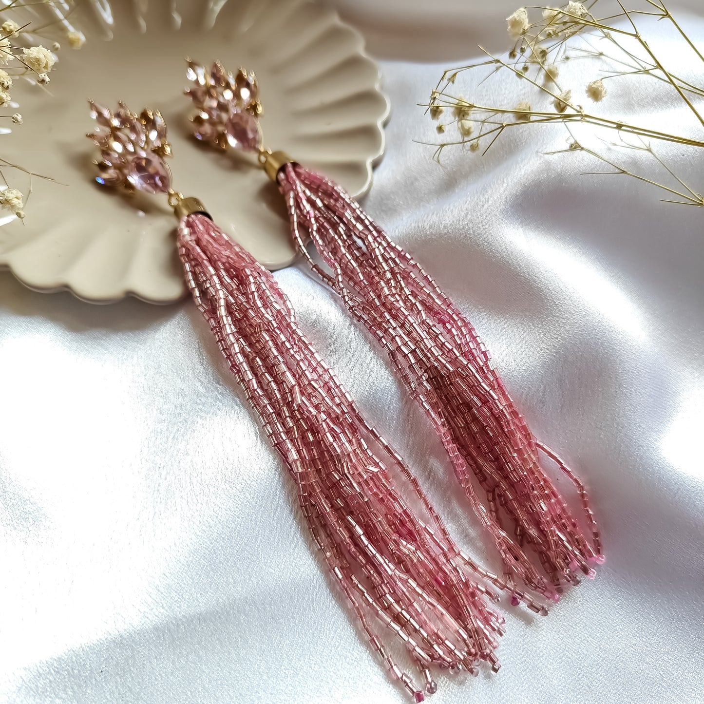 Tina Crystal Tassle Earrings Onion Pink