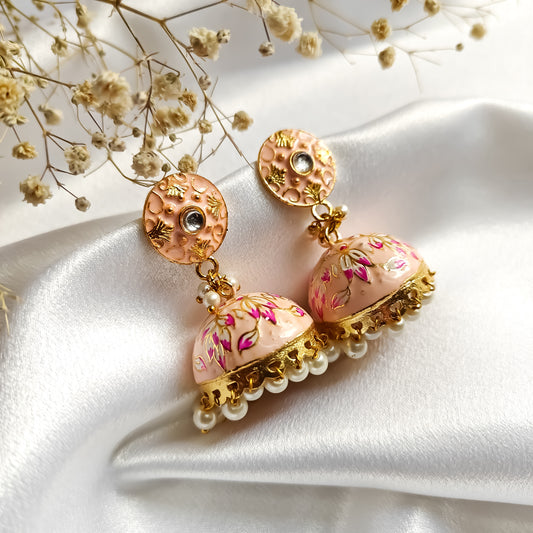 Yuna Meenakari Jhumka Earrings Peach