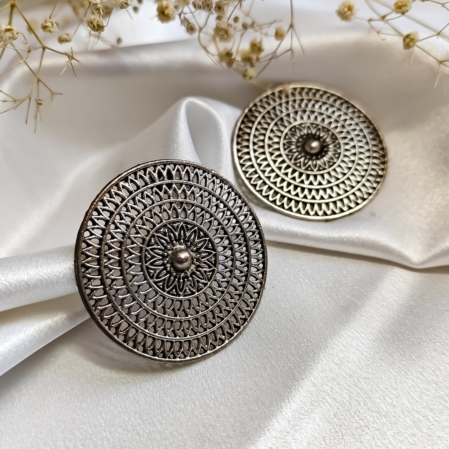 Mesh Oxidised Round Stud Earrings